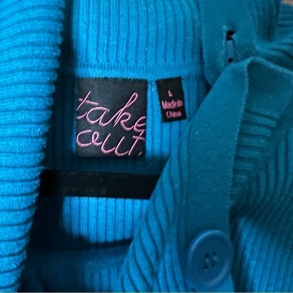 Take Out Turquoise Turtleneck Button Accent Elbow Length Sweater Dress Large - Picture 7 of 14